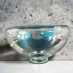 Hollow Cyan Blue Crystal Vacuum Formed Double Wall Glass Bowl Dish Centerpiece